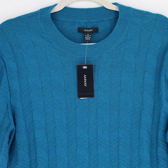 Alfani Men's Blue Knit Gem Textured Chevron Pullover Crewneck Sweater Size M - Picture 3 of 4